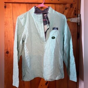 New LL Bean light blue pullover sweatshirt with buttoned neck Women’s Petite M